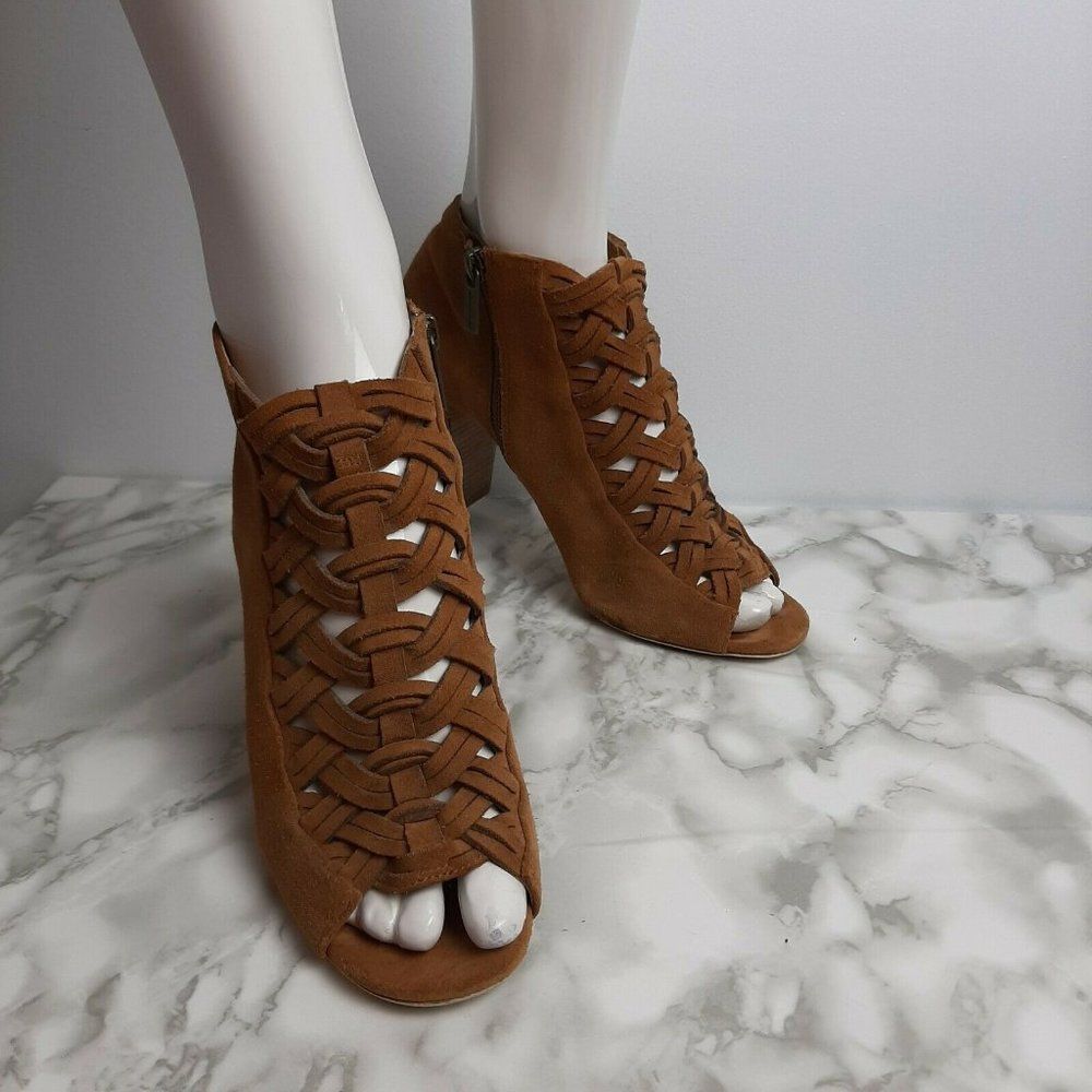 Michael Kors Wesley Tan Beige Camel Ankle bootie peep to Heeled boot Size 8